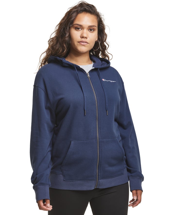 Champion Hoodie Dames - Donkerblauw - Plus Campus French Terry Zip Embroidered Logo ( 395806-VMO )